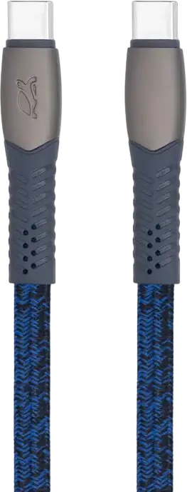 Rivacase PS6105 USB-C to USB-C Sync & Charge Cable, Blue, 60W Power Delivery, 3A, 480 Mbps, Nylon Braided Flat Design, Zinc Alloy Connectors, 1.2m