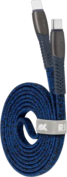 Rivacase PS6105 USB-C to USB-C Sync & Charge Cable, Blue, 60W Power Delivery, 3A, 480 Mbps, Nylon Braided Flat Design, Zinc Alloy Connectors, 1.2m