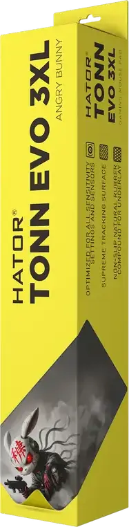 Pad Gaming HATOR Tonn EVO 3XL, 1000x550x3 mm, Design Angry Bunny, Suprafata Textila, Baza din Cauciuc Natural Antiderapanta, Margini Cusute, 1 bucata