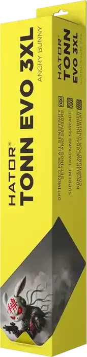 Pad Gaming HATOR Tonn EVO 3XL, 1000x550x3 mm, Design Angry Bunny, Suprafata Textila, Baza din Cauciuc Natural Antiderapanta, Margini Cusute, 1 bucata
