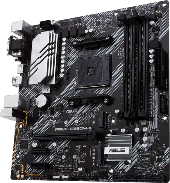 ASUS PRIME B550M-A Micro-ATX Motherboard, AMD AM4 Socket, B550 Chipset, DDR4 4866MHz (OC), PCIe 4.0, Dual M.2 Slots, HDMI 2.1, VGA, DVI-D