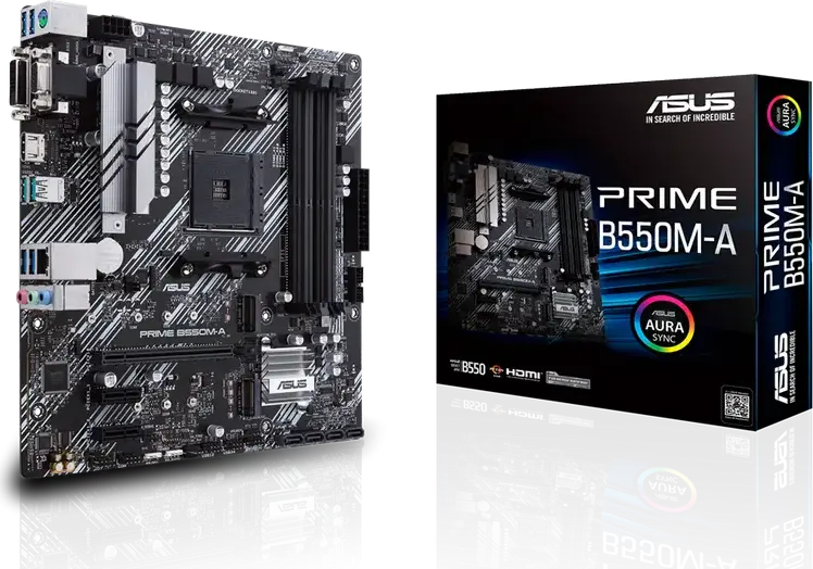 ASUS PRIME B550M-A Micro-ATX Motherboard, AMD AM4 Socket, B550 Chipset, DDR4 4866MHz (OC), PCIe 4.0, Dual M.2 Slots, HDMI 2.1, VGA, DVI-D