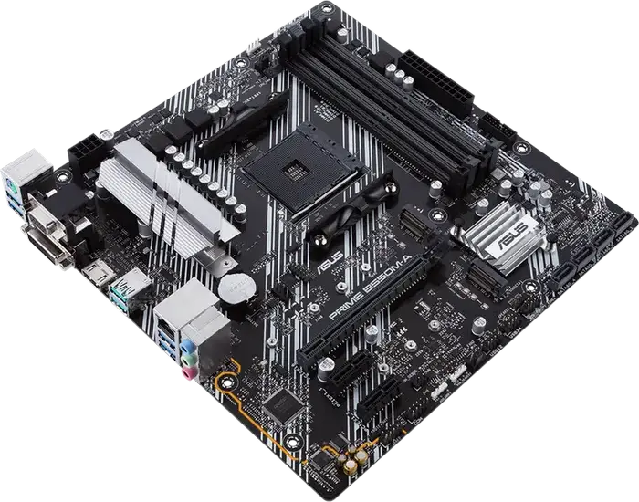 ASUS PRIME B550M-A Micro-ATX Motherboard, AMD AM4 Socket, B550 Chipset, DDR4 4866MHz (OC), PCIe 4.0, Dual M.2 Slots, HDMI 2.1, VGA, DVI-D