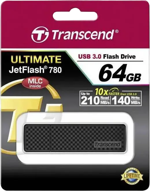 Stick USB Transcend JetFlash 780 64GB USB 3.1 Gen 1 TS64GJF780, Memorie MLC NAND, Citire 210MB/s, Scriere 140MB/s, Conector USB Type-A, Plastic ABS Negru