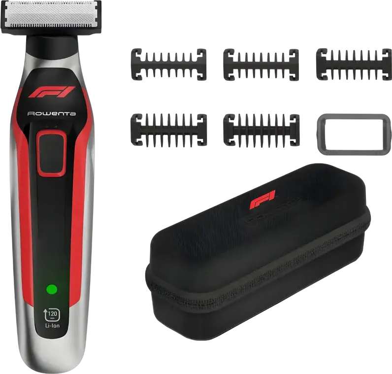 Trimmer Rowenta TN604MF0 Formula 1 pentru barbati, lame din otel inoxidabil cu titan, lungime taiere 0.4-6mm, baterie Li-Ion, autonomie 120min, lavabil
