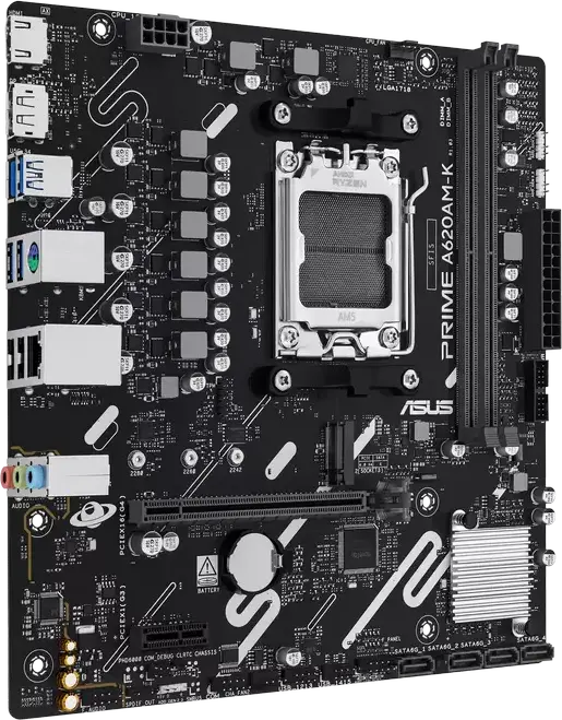 ASUS PRIME A620AM-K Motherboard AM5 AMD A620A Micro-ATX, DDR5 128GB, PCIe 4.0, M.2, HDMI 2.1, DisplayPort 1.4, for Ryzen 9000/8000/7000 Series