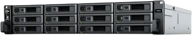 Synology RS2423+ RackStation NAS, AMD Ryzen V1780B 4-Core 3.35 GHz, 8 GB DDR4 ECC RAM, 12-Bay, 10GbE LAN, PCIe Gen3, Silver