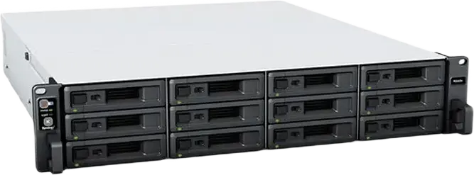 Synology RS2423+ RackStation NAS, AMD Ryzen V1780B 4-Core 3.35 GHz, 8 GB DDR4 ECC RAM, 12-Bay, 10GbE LAN, PCIe Gen3, Silver