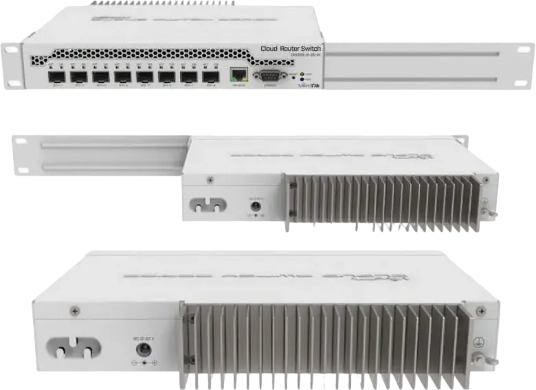 Сетевой коммутатор MikroTik CRS309-1G-8S+IN, 8 портов SFP+ 10 Гбит/с, 1 порт Gigabit Ethernet PoE для управления, CPU Dual-core 800 МГц, 512 МБ RAM, Dual Boot RouterOS/SwOS