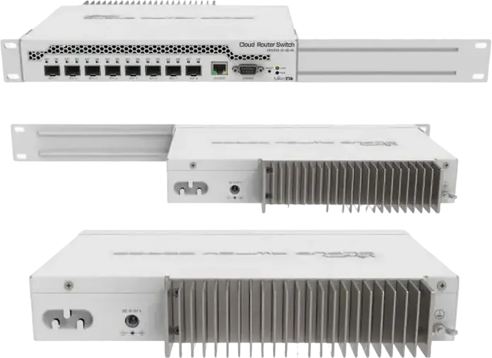 Сетевой коммутатор MikroTik CRS309-1G-8S+IN, 8 портов SFP+ 10 Гбит/с, 1 порт Gigabit Ethernet PoE для управления, CPU Dual-core 800 МГц, 512 МБ RAM, Dual Boot RouterOS/SwOS
