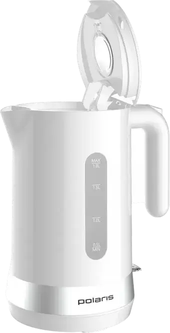 Fierbator electric Polaris PWK 1803C, Capacitate 1.8 L, Putere 2200 W, Sistem de umplere Water Way Pro, Filtru anti-calcar, Corp din plastic Alb