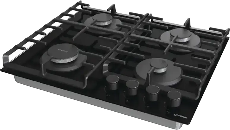 Gorenje GT 642 SYB Simplicity Built-in Gas Hob, 4 Burners, Tempered Glass Surface, Cast Iron Grates, Electric Ignition, Black, 60 cm