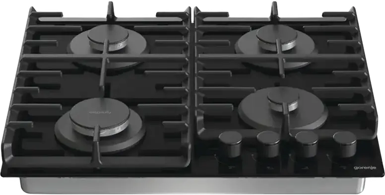 Gorenje GT 642 SYB Simplicity Built-in Gas Hob, 4 Burners, Tempered Glass Surface, Cast Iron Grates, Electric Ignition, Black, 60 cm