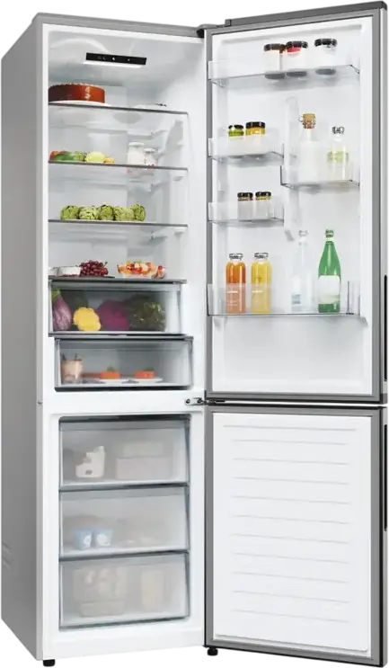 Frigider Combinat Candy Fresco 300 ECN2CQTEX206, Total No Frost, 409L, Inox, hOn App, Zona Fresh 0°C, Congelator Jos, 205x59.5x66.7 cm