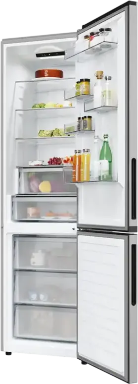 Frigider Combinat Candy Fresco 300 ECN2CQTEX206, Total No Frost, 409L, Inox, hOn App, Zona Fresh 0°C, Congelator Jos, 205x59.5x66.7 cm