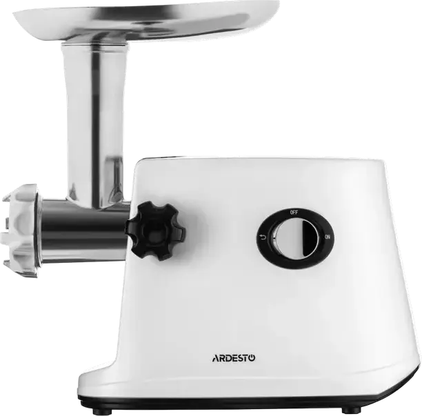 Ardesto MGA-1750R Electric Meat Grinder, 1600W Max Power, 1.6 kg/min Capacity, Reverse Function, 3 Grinding Plates, White and Stainless Steel