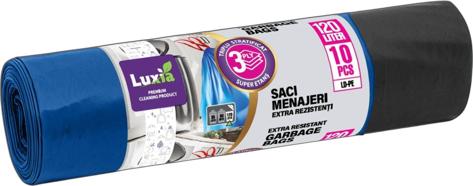 LUXIA Pungi p/u gunoi Extra rezistenti  cu legaturi 120 L 10 buc. LUX-4064  /20
