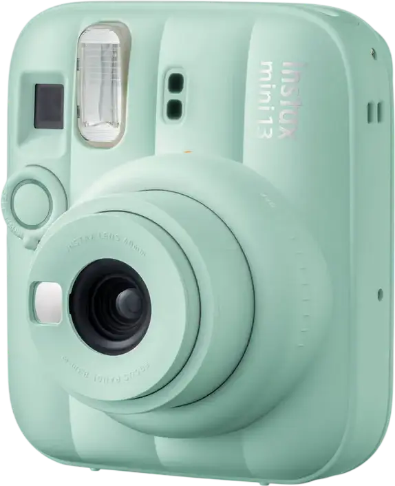 Fujifilm Instax Mini 13 Instant Camera, Lagoon Green, Automatic Exposure, Close-Up Mode, Built-in Flash, with Hand Strap and 2x AA Batteries