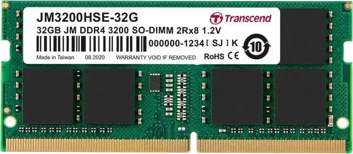 Memorie RAM Laptop Transcend JetRam JM3200HSE-32G 32GB DDR4 3200MHz PC4-25600 CL22 1.2V SO-DIMM 260-Pin Dual-Rank Unbuffered Non-ECC
