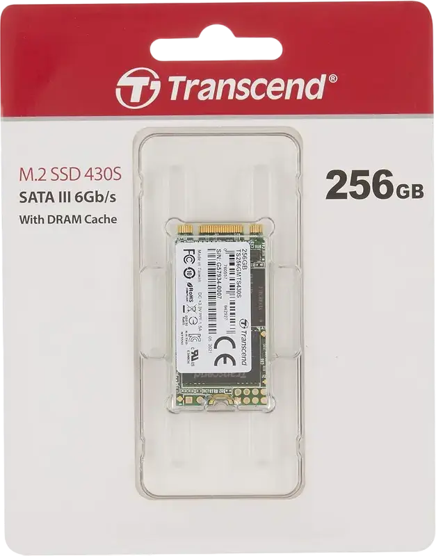 SSD Transcend 430S 256GB M.2 2242 SATA III 6Gb/s, 3D NAND TLC, Citire pana la 530MB/s, Scriere pana la 400MB/s, Cache DDR3 DRAM, TS256GMTS430S