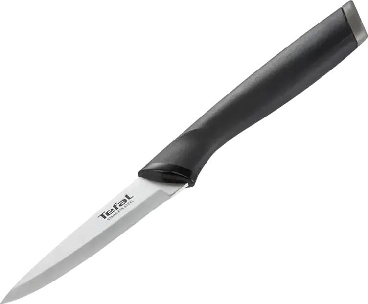 Cutit Universal de Topeala si Fructe Tefal Comfort K2213544, Lama din Otel Inoxidabil 9 cm, Maner Plastic Ergonomic Soft-Touch, Negru, cu Husa Protectoare
