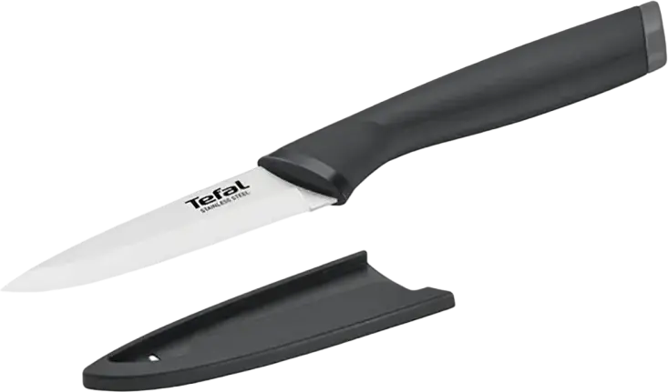 Cutit Universal de Topeala si Fructe Tefal Comfort K2213544, Lama din Otel Inoxidabil 9 cm, Maner Plastic Ergonomic Soft-Touch, Negru, cu Husa Protectoare