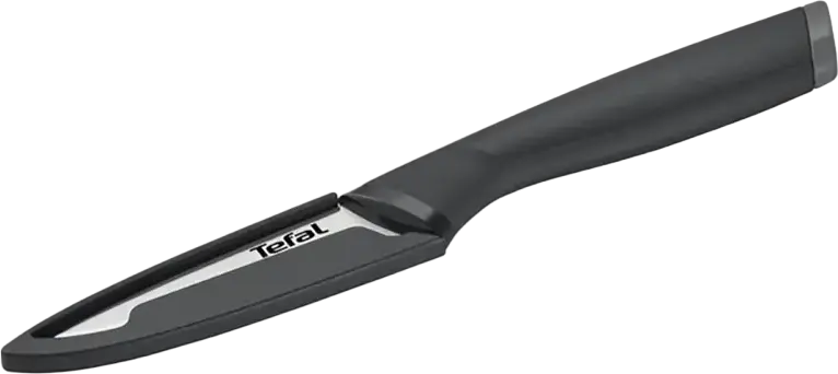 Cutit Universal de Topeala si Fructe Tefal Comfort K2213544, Lama din Otel Inoxidabil 9 cm, Maner Plastic Ergonomic Soft-Touch, Negru, cu Husa Protectoare
