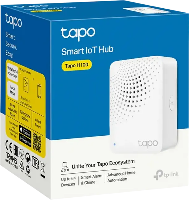TP-Link Tapo H100 Smart IoT Hub with Chime, Sub-1G Wireless, Supports up to 64 Devices, Matter Certified, Works with Alexa, Google Home, Apple Home