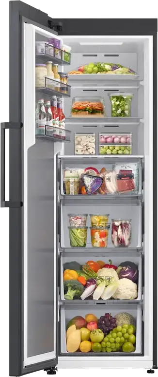 Samsung RZ70H32HEFEO Upright Freezer, 323L, No Frost, SpaceMax, Digital Inverter, Wi-Fi SmartThings, AI Energy Mode, Black, 185.8x59.5x69.4 cm