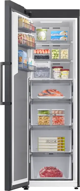 Samsung RZ70H32HEFEO Upright Freezer, 323L, No Frost, SpaceMax, Digital Inverter, Wi-Fi SmartThings, AI Energy Mode, Black, 185.8x59.5x69.4 cm