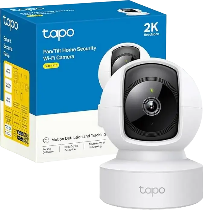 TP-Link Tapo C212 Pan/Tilt Home Security Wi-Fi Camera, 2K 3MP Resolution, 360° Horizontal View, Night Vision, Two-Way Audio, Person & Baby Crying Detection