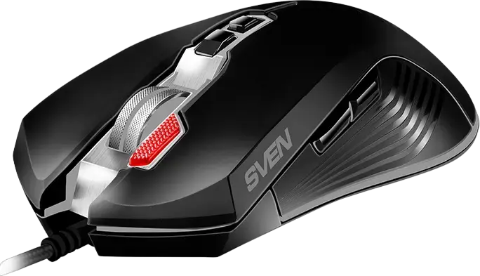 Mouse Gaming Optic cu Fir SVEN RX-G850, Rezolutie 6400 DPI Reglabila, 7 Butoane, Macro Programabile, Iluminare RGB, Corp Metalic, Negru