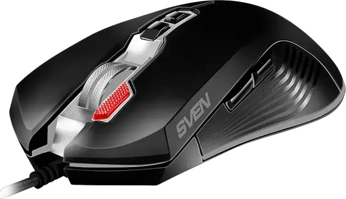 Mouse Gaming Optic cu Fir SVEN RX-G850, Rezolutie 6400 DPI Reglabila, 7 Butoane, Macro Programabile, Iluminare RGB, Corp Metalic, Negru