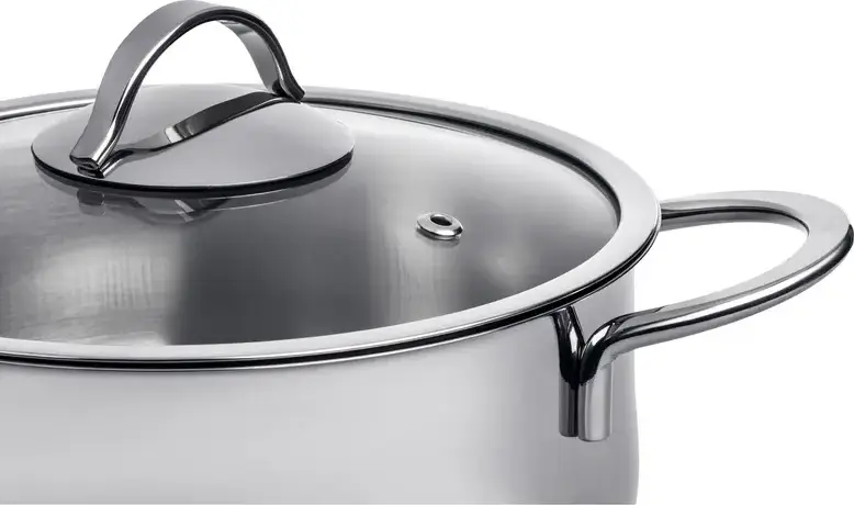 Ardesto AR0723S Black Mars Stainless Steel 18/10 Saucepan, 2.3L Pot with Glass Lid, 18cm Diameter, Induction Compatible, Chrome Satin Finish