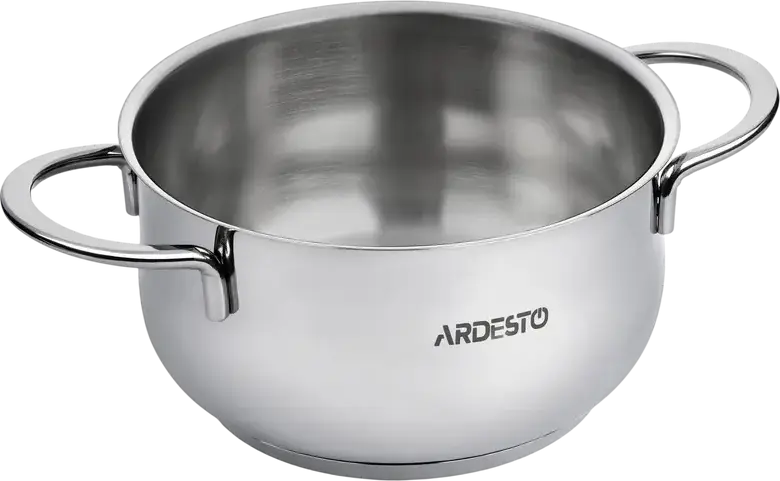 Ardesto AR0723S Black Mars Stainless Steel 18/10 Saucepan, 2.3L Pot with Glass Lid, 18cm Diameter, Induction Compatible, Chrome Satin Finish
