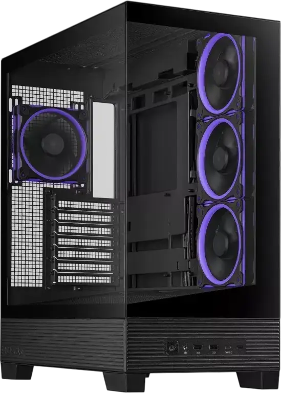 ASUS A31 PLUS TG ARGB Mid Tower ATX Case, Black, Tempered Glass Panoramic Side Panel, 4x ARGB Fans, 360mm Radiator Support, 380mm GPU Max, ATX/mATX/ITX