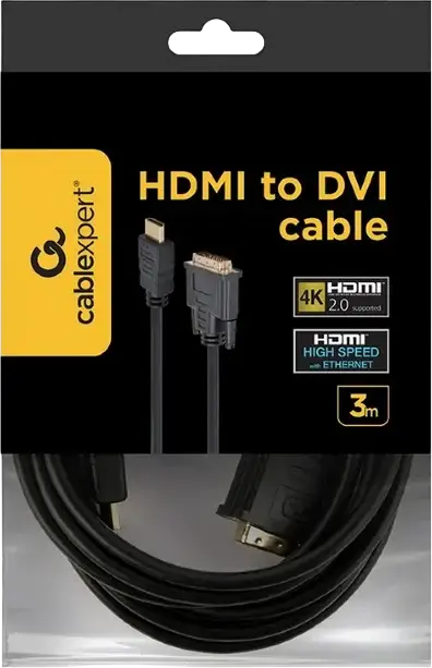 Cablexpert CC-HDMI-DVI-10 HDMI to DVI-I Cable, 18+1 Pin Single Link, Gold-Plated Connectors, High Speed with Ethernet, 4K Support, 3m, Black