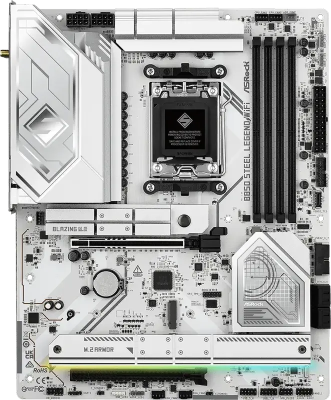 Материнская плата ASRock B850 Steel Legend WiFi ATX для AMD Ryzen 9000/8000/7000 AM5, DDR5 8000+ MT/s, PCIe 5.0, Wi-Fi 7, Bluetooth 5.4, 2.5G LAN