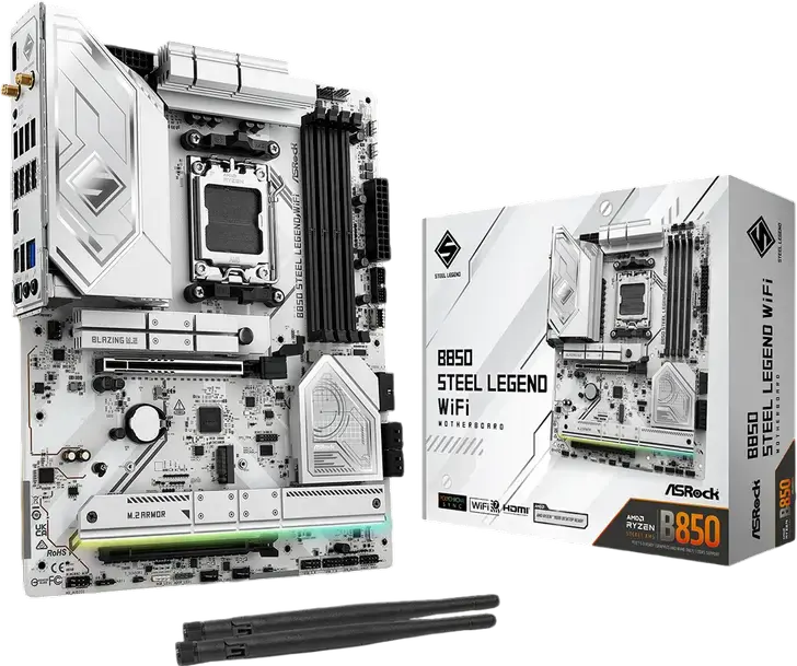 Материнская плата ASRock B850 Steel Legend WiFi ATX для AMD Ryzen 9000/8000/7000 AM5, DDR5 8000+ MT/s, PCIe 5.0, Wi-Fi 7, Bluetooth 5.4, 2.5G LAN