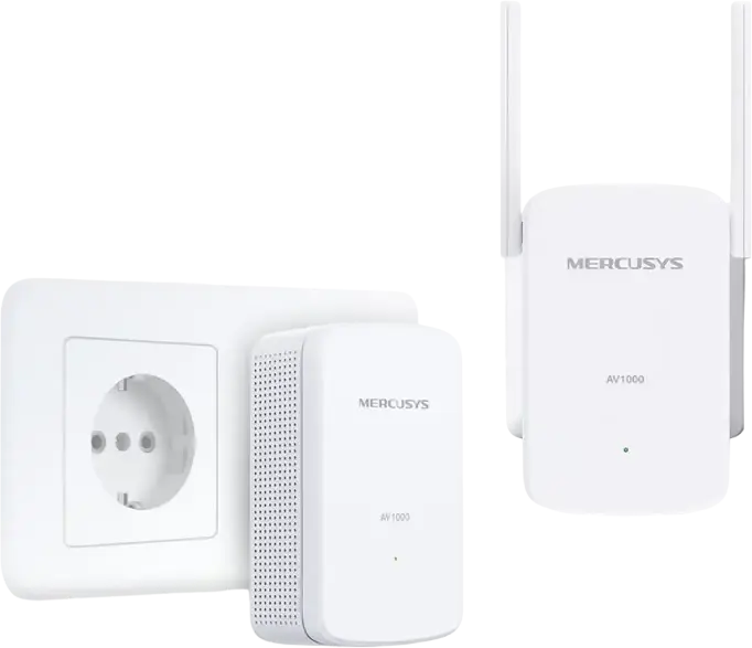 Mercusys MP510 KIT AV1000 Gigabit Powerline Wi-Fi Extender Kit, 1000 Mbps Powerline, 300 Mbps Wireless, HomePlug AV2, Gigabit Ethernet Port, White