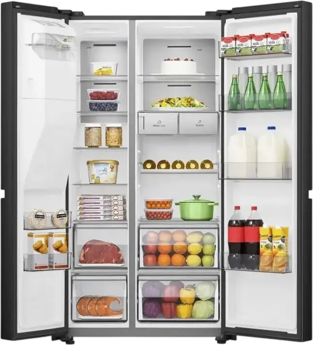 Hisense RS818N4TFE Side-by-Side Refrigerator, 632L, No Frost, Multi Air Flow, Inverter Compressor, Water and Ice Dispenser, Wi-Fi, Black, Energy Class E