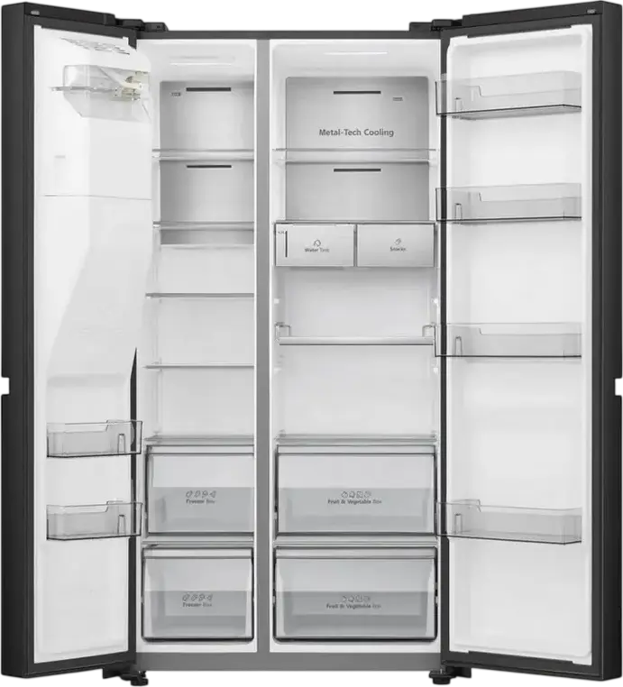Hisense RS818N4TFE Side-by-Side Refrigerator, 632L, No Frost, Multi Air Flow, Inverter Compressor, Water and Ice Dispenser, Wi-Fi, Black, Energy Class E