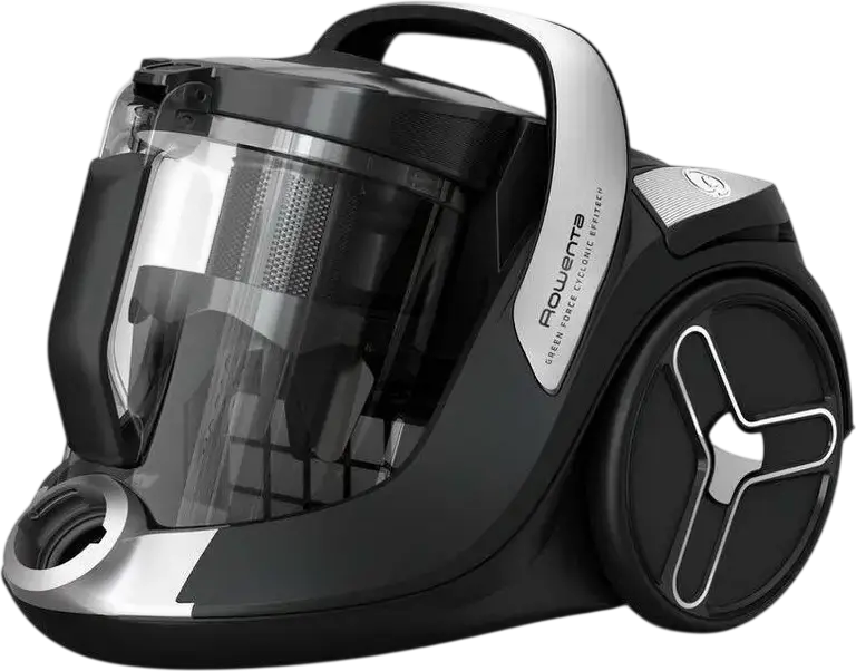Rowenta RO7C66EA Green Force Cyclonic Effitech+ Bagless Cylinder Vacuum Cleaner, 900W Suction, HEPA Filter, 2.5L Container, Turbo Brush, Black/Silver