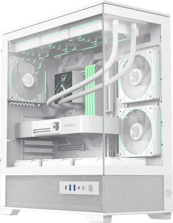 Игровой корпус Gamemax VISTA 2 AB Midi-Tower, закаленное стекло спереди и сбоку, поддержка E-ATX, ARGB вентиляторы, USB-C, PWM хаб, белый