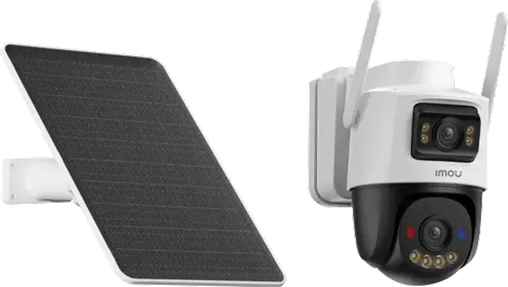 Imou Cruiser Dual Dual-Lens Security Camera, 2880x1620 Resolution, PTZ and Fixed Lens, AI Human and Vehicle Detection, IP66 Weatherproof, White, with Solar Panel