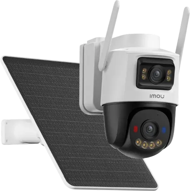 Imou Cruiser Dual Dual-Lens Security Camera, 2880x1620 Resolution, PTZ and Fixed Lens, AI Human and Vehicle Detection, IP66 Weatherproof, White, with Solar Panel
