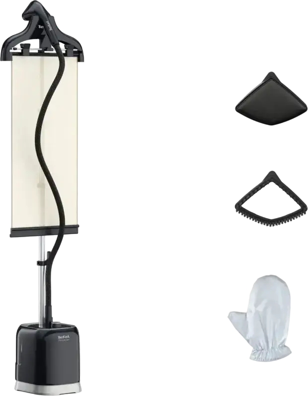 Отпариватель для одежды Tefal Pro Style IT3480E1, 2000 Вт, резервуар 1500 мл, подача пара 42 г/мин, 3 уровня, антинакипин, большой металлический насадкa, черный
