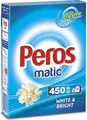 Detergent pudră Peros Matic White & Bright pentru draperii și rufe albe, cu Active Enzyme Power împotriva petelor și îngălbenirii, 450g