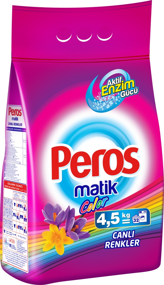 PEROS   стиральный порошок для автомат. стирки 4,5 кг. мягкая уп.   1/4 Bright Colors / rufe colorate / roz /4569