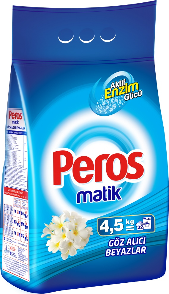 PEROS   стиральный порошок для автомат. стирки 4,5 кг. мягкая уп.   1/4 White & Bright / rufe albe / albastru  /4552